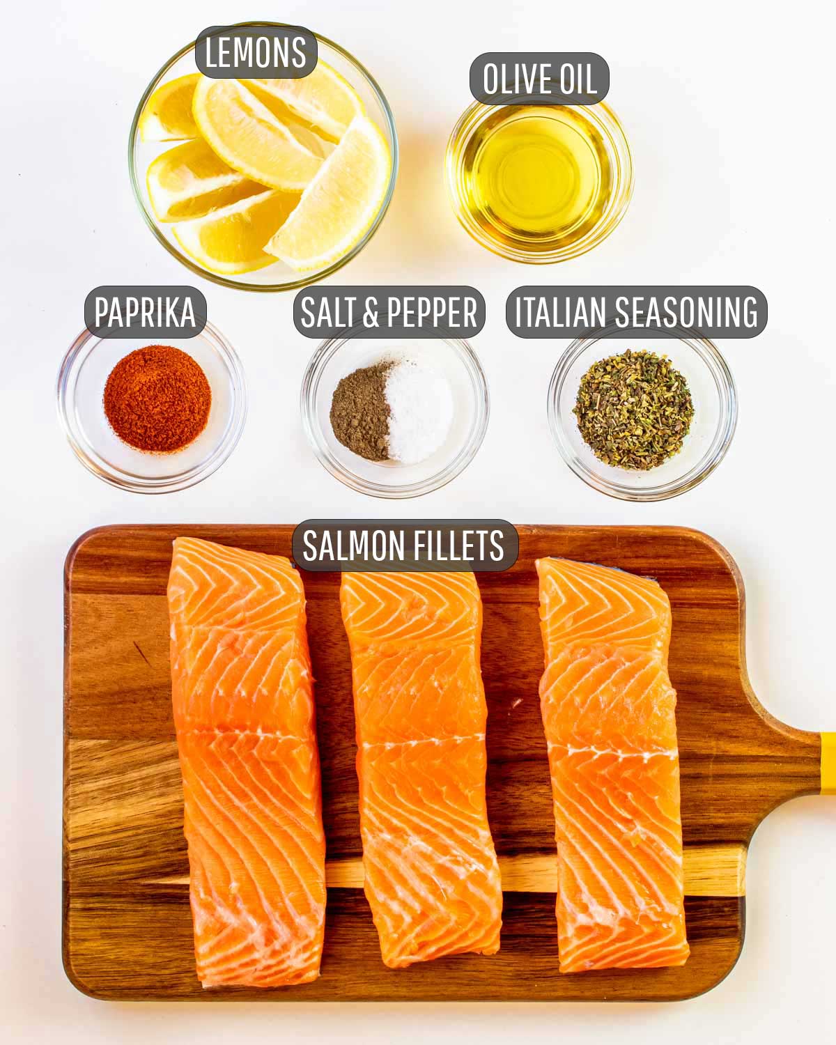 overhead shot of ingredients needed to make air fryer salmon.