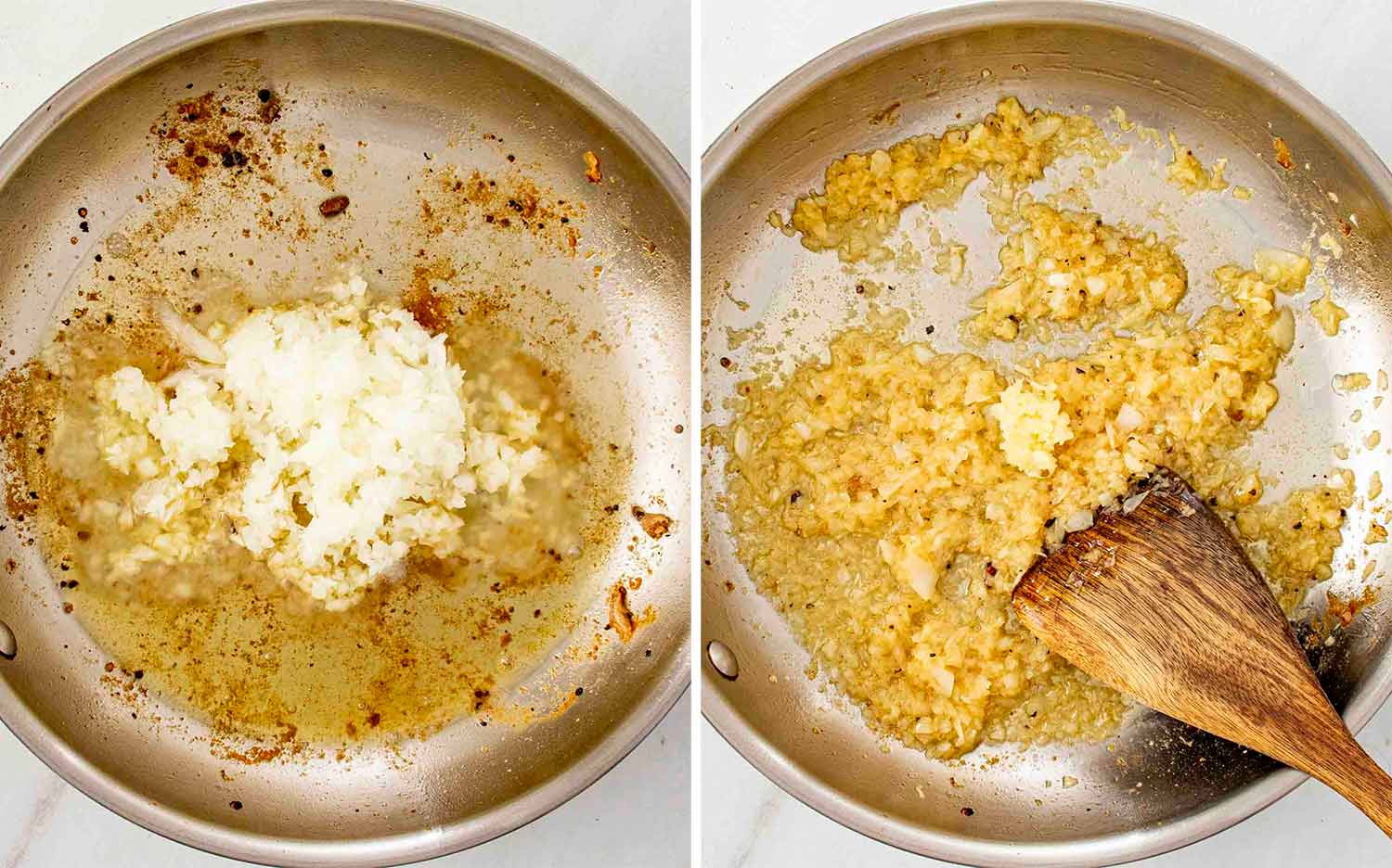 process shots showing how to make apple cider glazed chicken thighs.