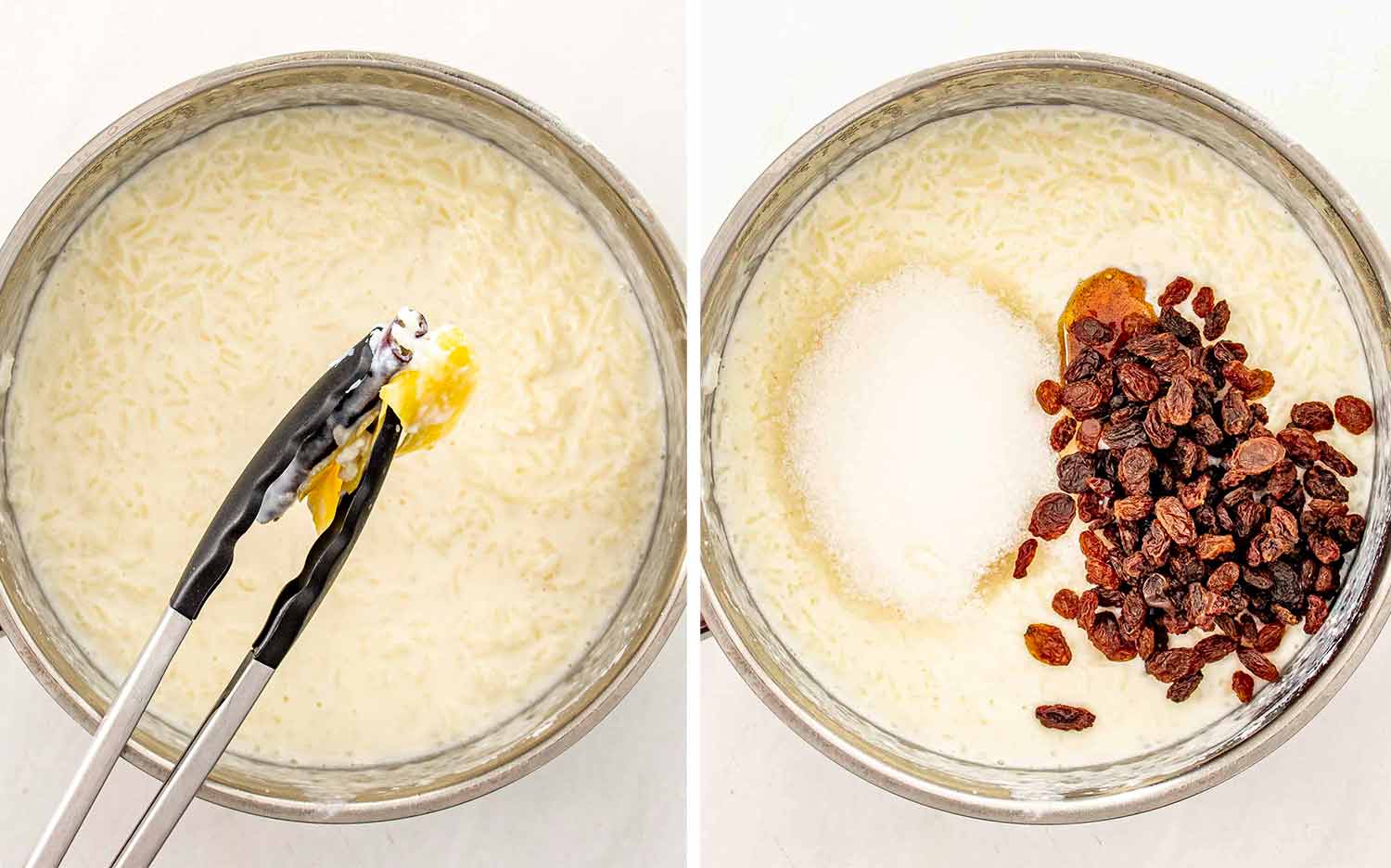process shots showing how to make arroz con leche.