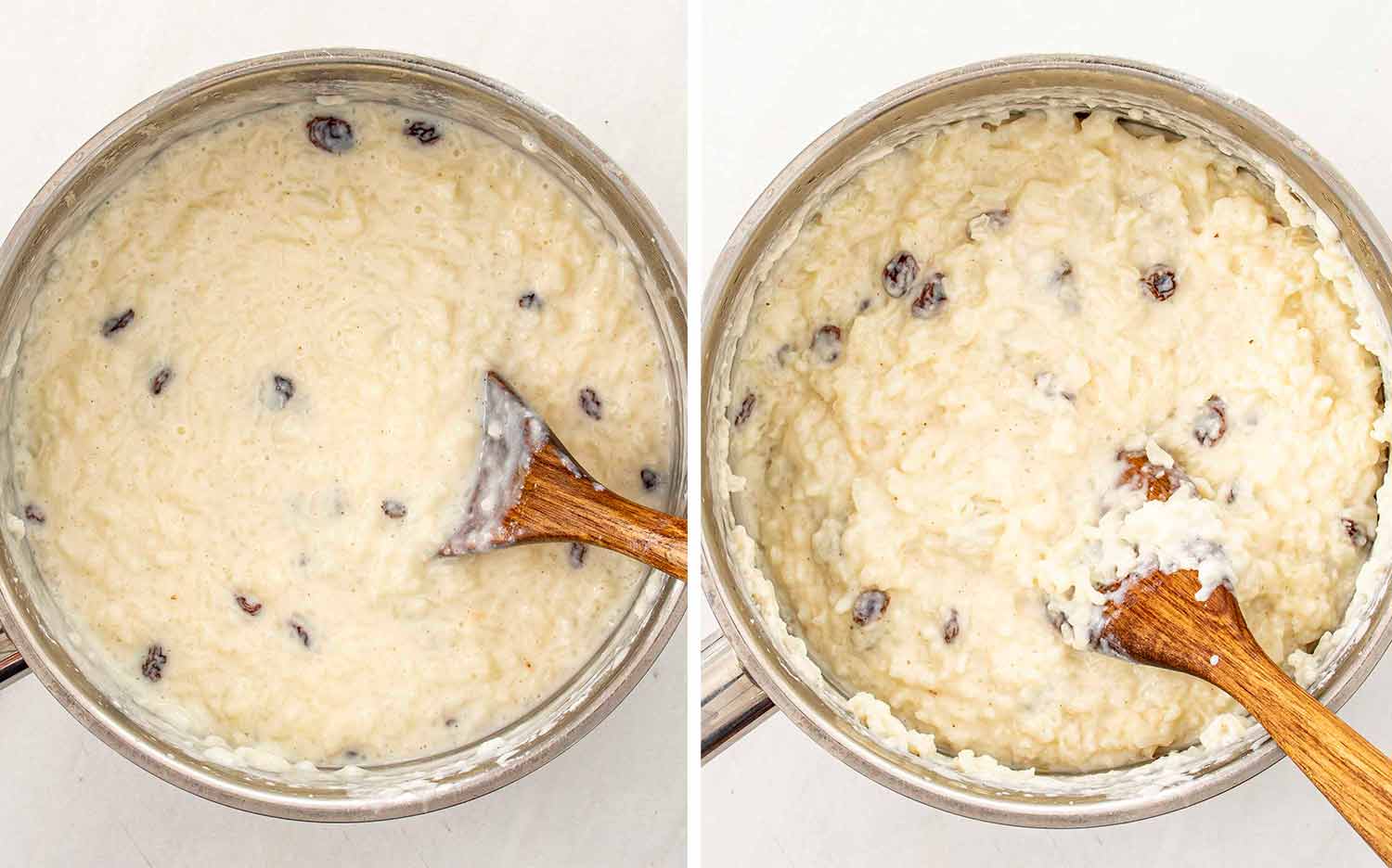 process shots showing how to make arroz con leche.