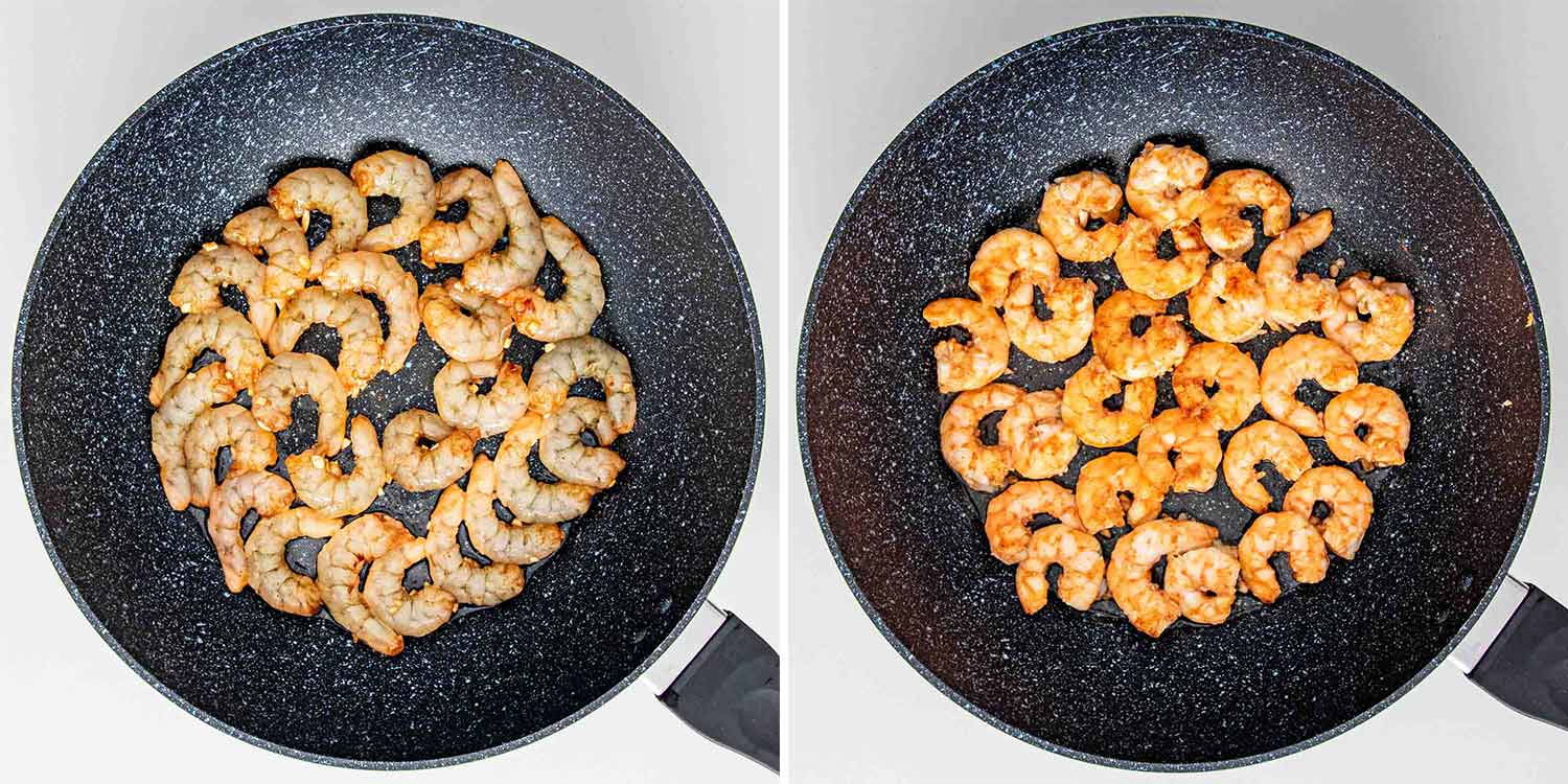 process shots showing how to make asian garlic shrimp.