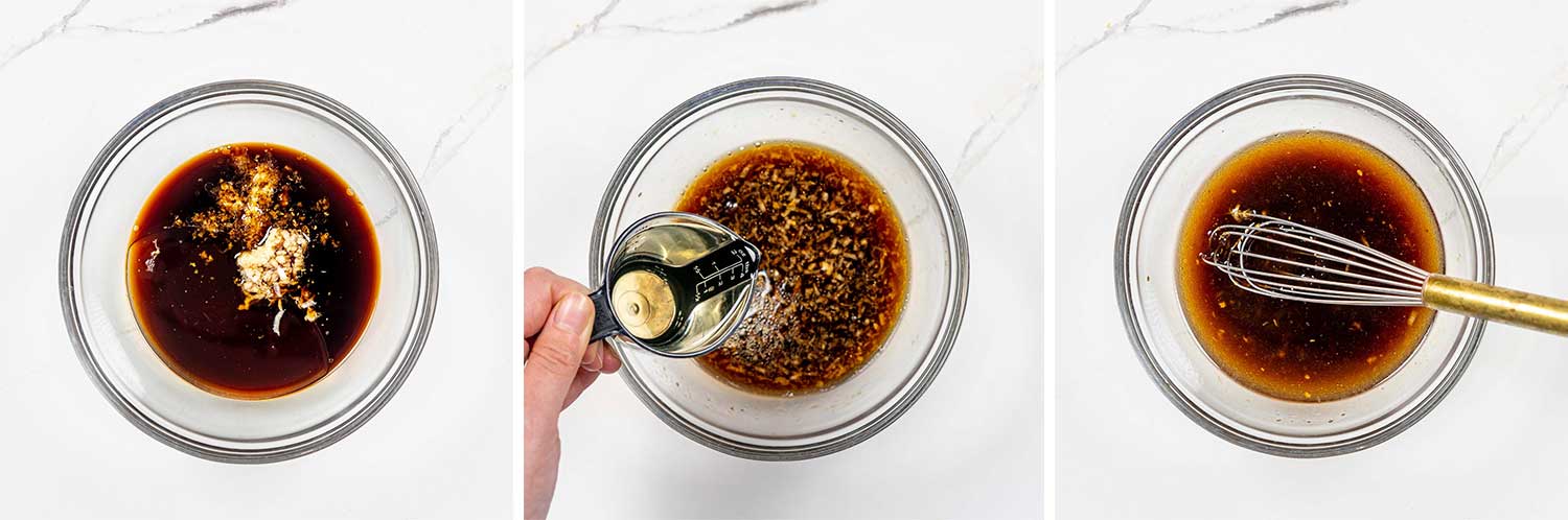 process shots showing how to make asian style slaw.