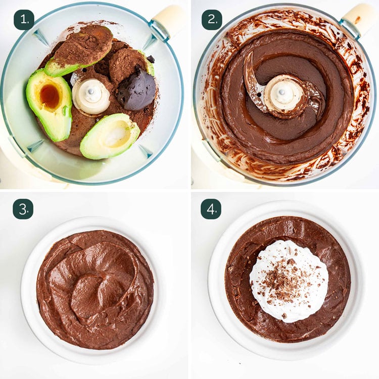 process shots showing how to make avocado chocolate mousse
