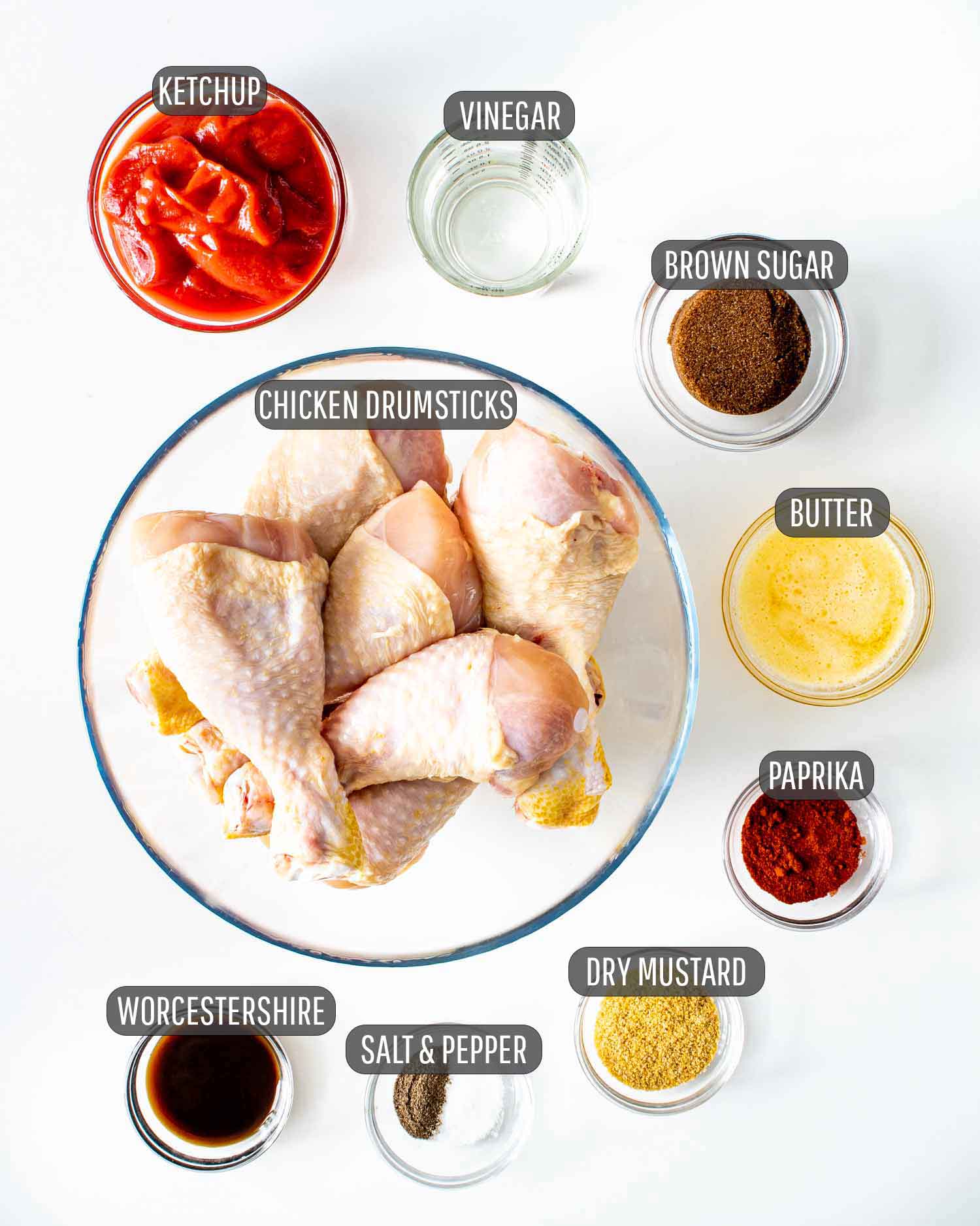 ingredients needed to make baked bbq chicken drumsticks.