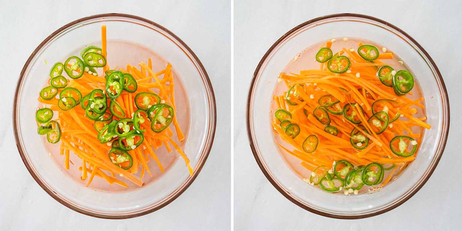 process shots showing how to make banh mi sandwiches.