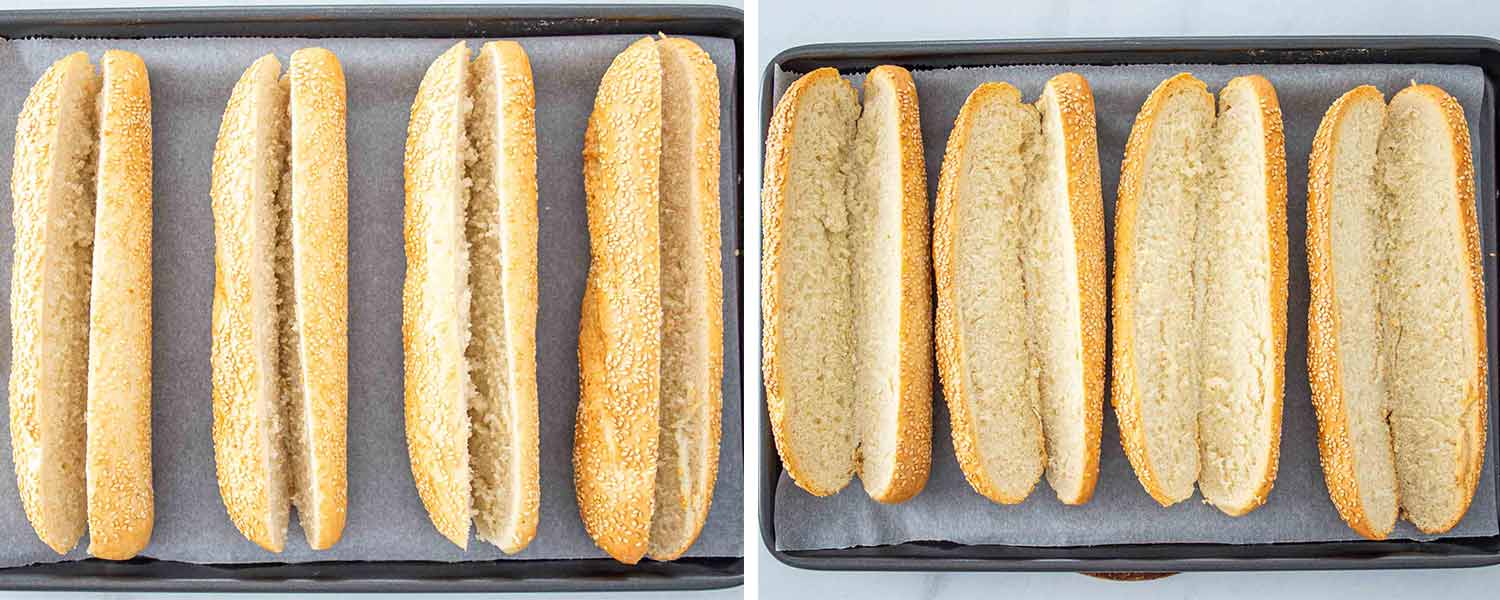 process shots showing how to make banh mi sandwiches.