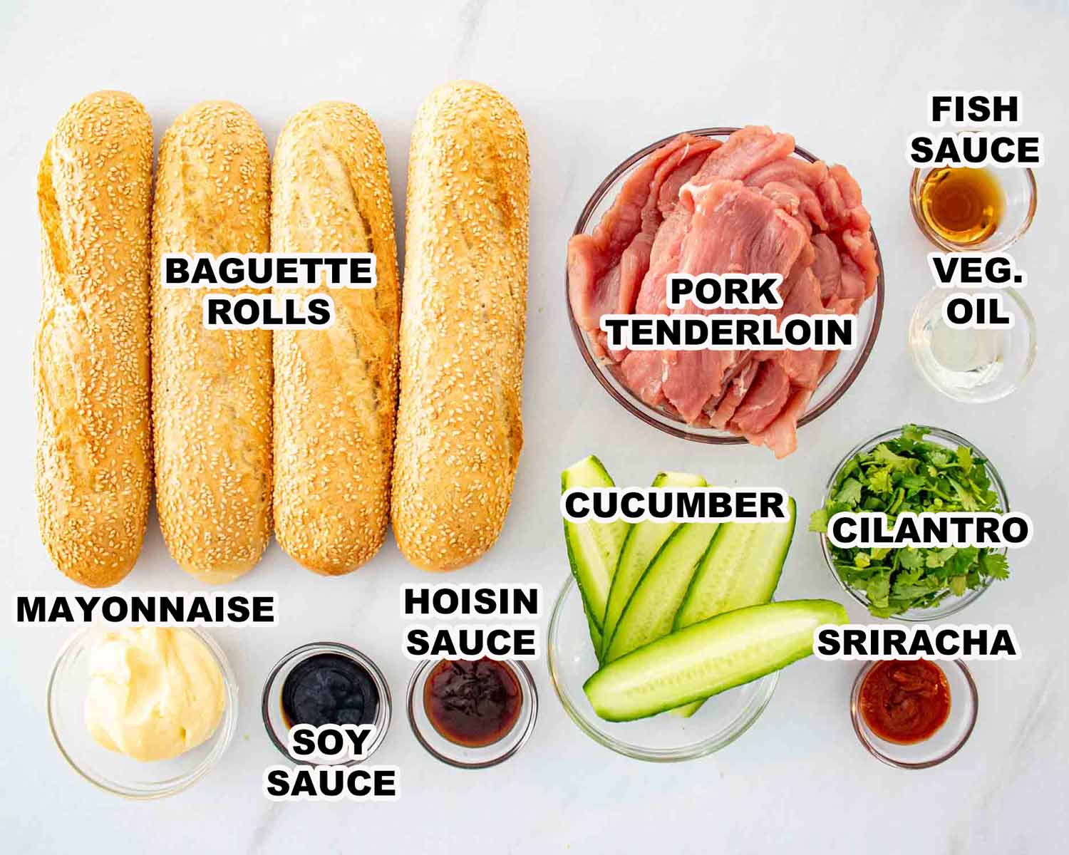 ingredients needed to make banh mi sandwiches.