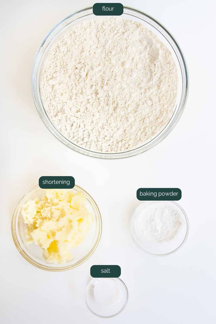 overhead shot of ingredients needed to make biscuit mix