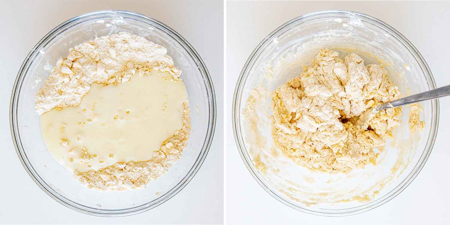 process shots showing how to make blueberry biscuits.