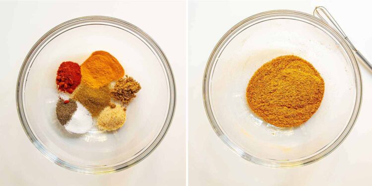 process shots showing how to make spicy brazilian coconut chicken.