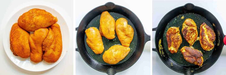 process shots showing how to make spicy brazilian coconut chicken.