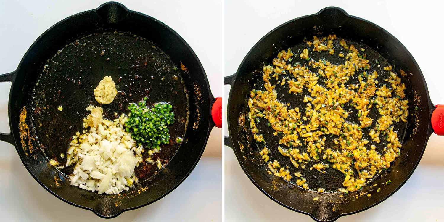 process shots showing how to make spicy brazilian coconut chicken.