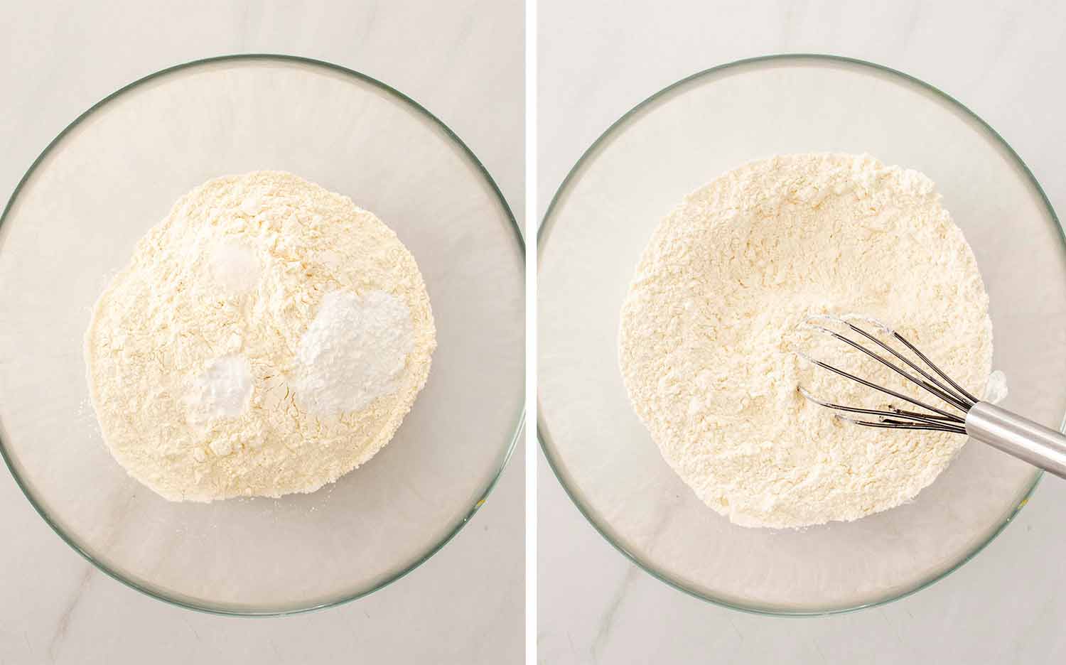 process shots showing how to make cheddar chive biscuits.