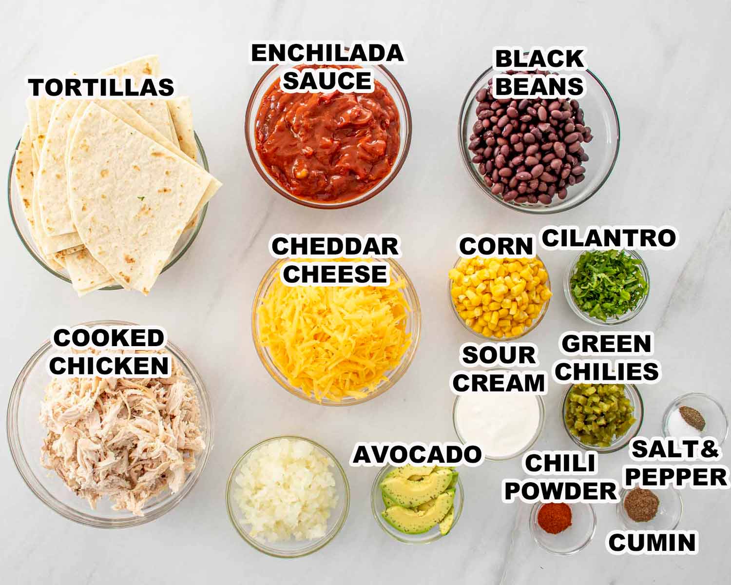 ingredients needed to make chicken enchilada casserole.