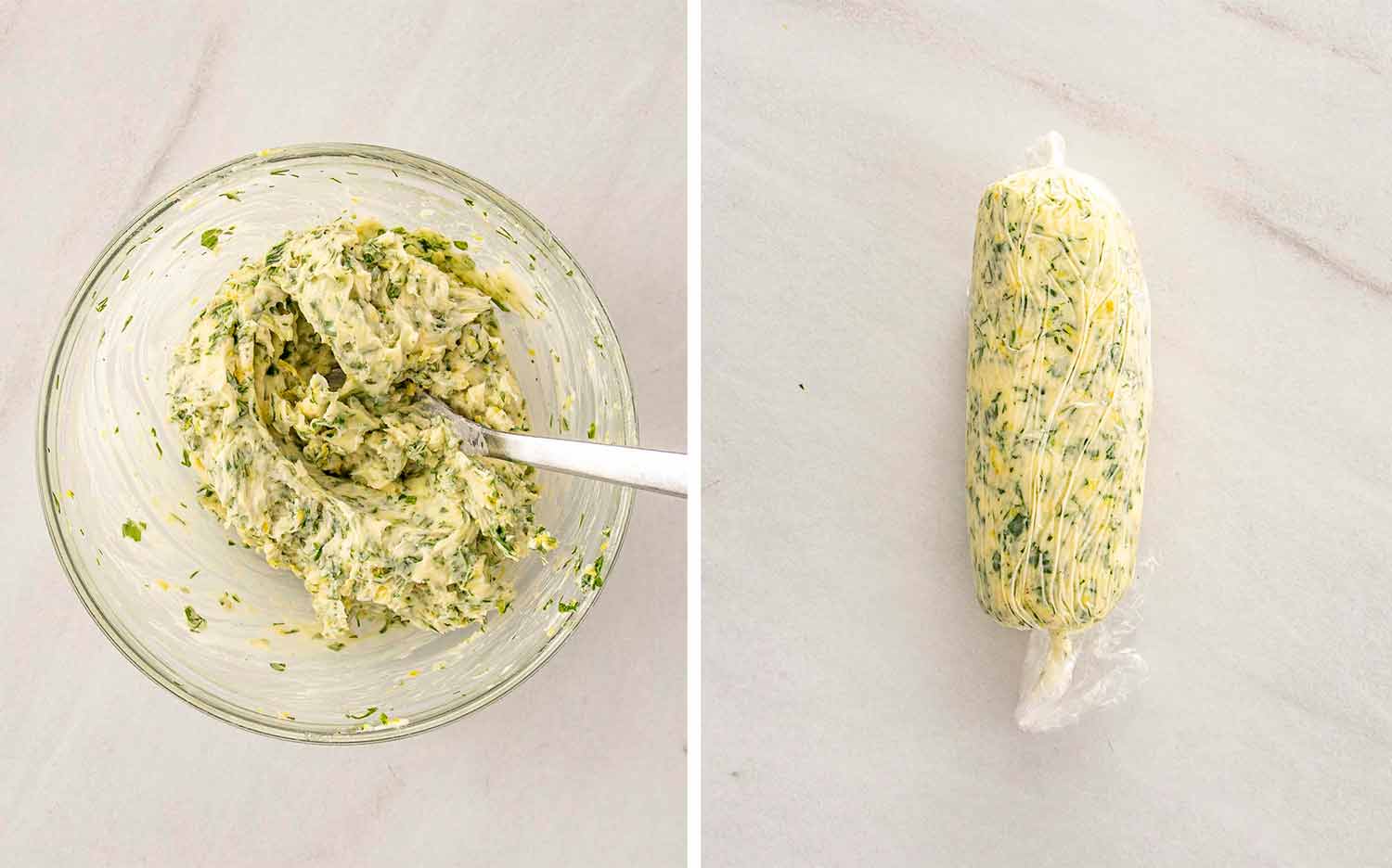 process shots showing how to make chicken kiev.