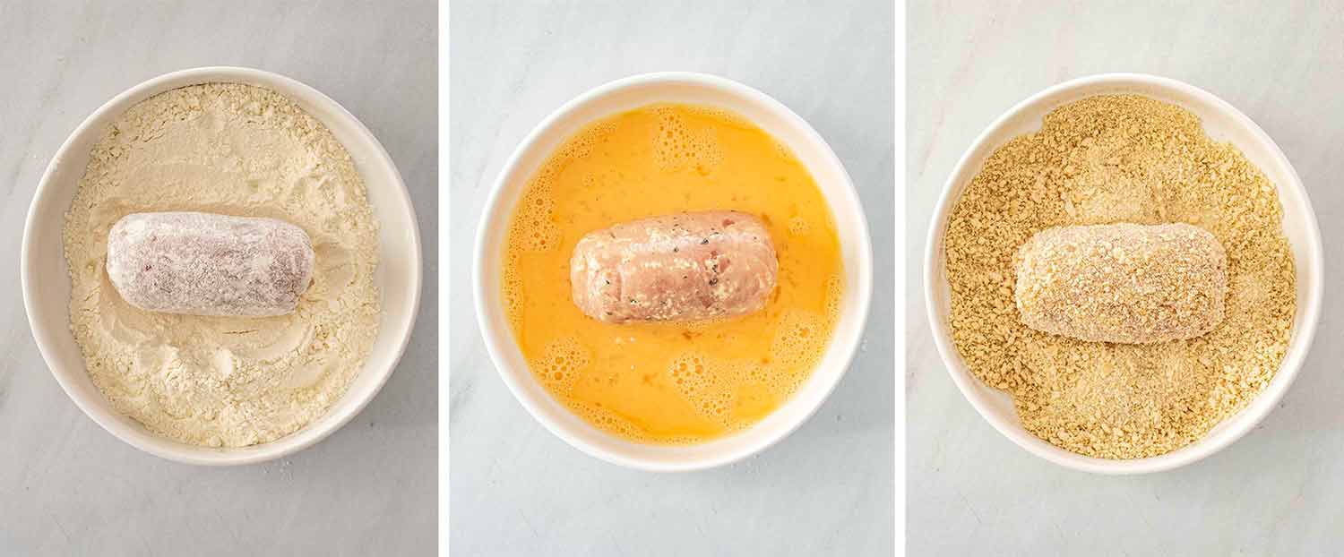 process shots showing how to make chicken kiev.