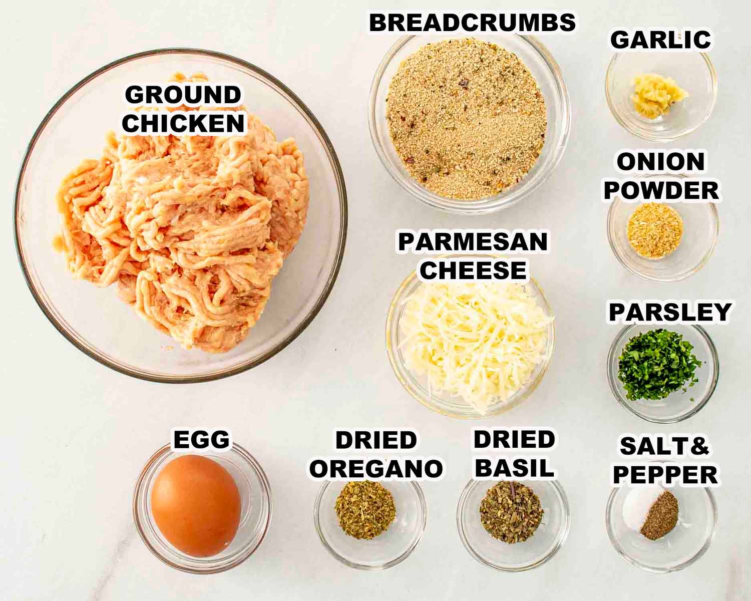 ingredients needed to make chicken parmesan meatballs.