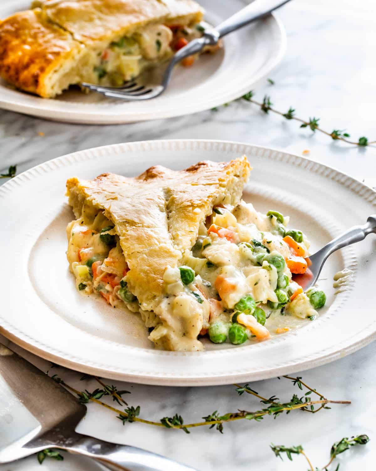 slice of chicken pot pie on a plate