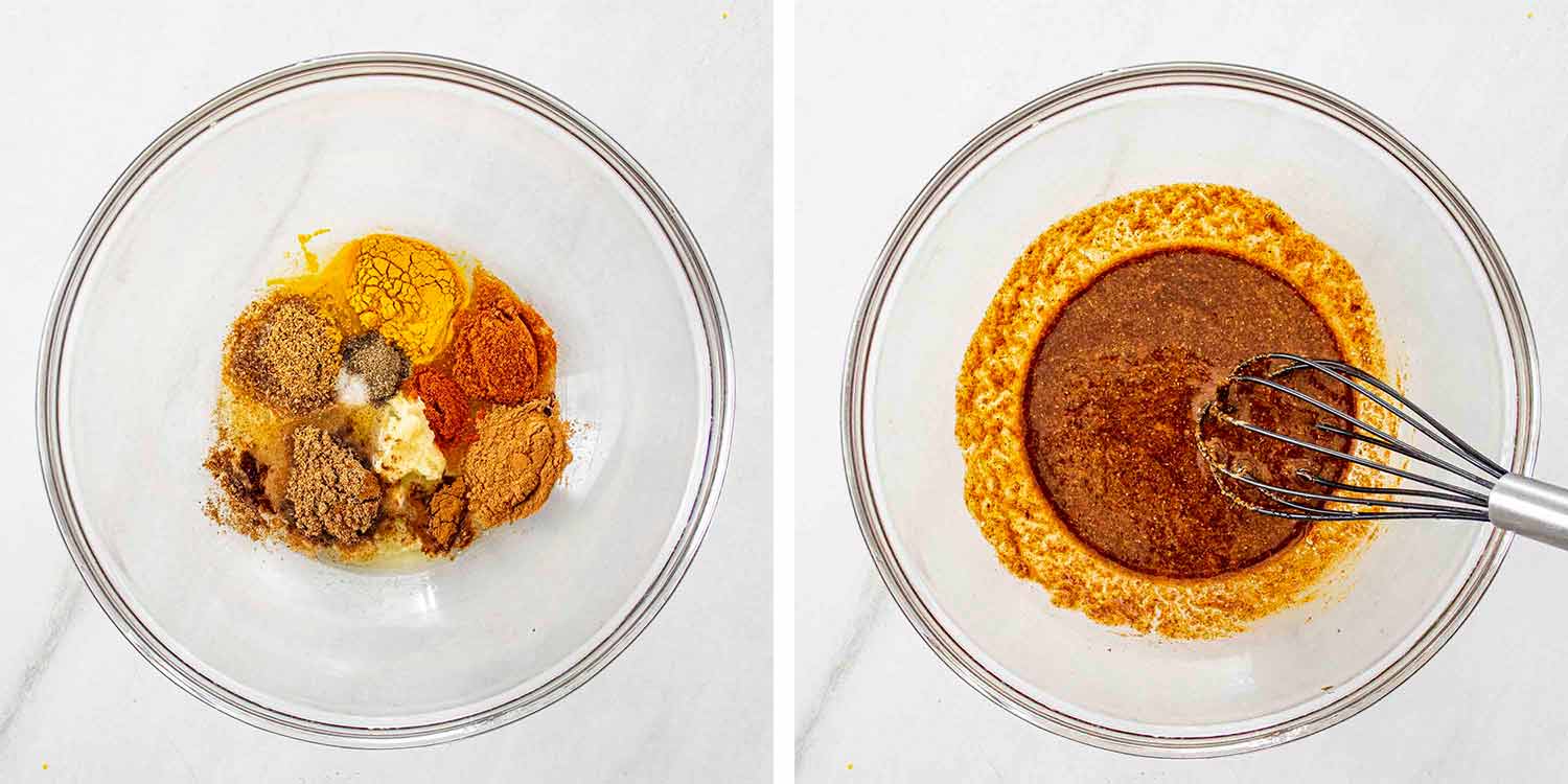 process shots showing how to make chicken shawarma.