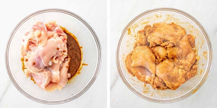 process shots showing how to make chicken shawarma.