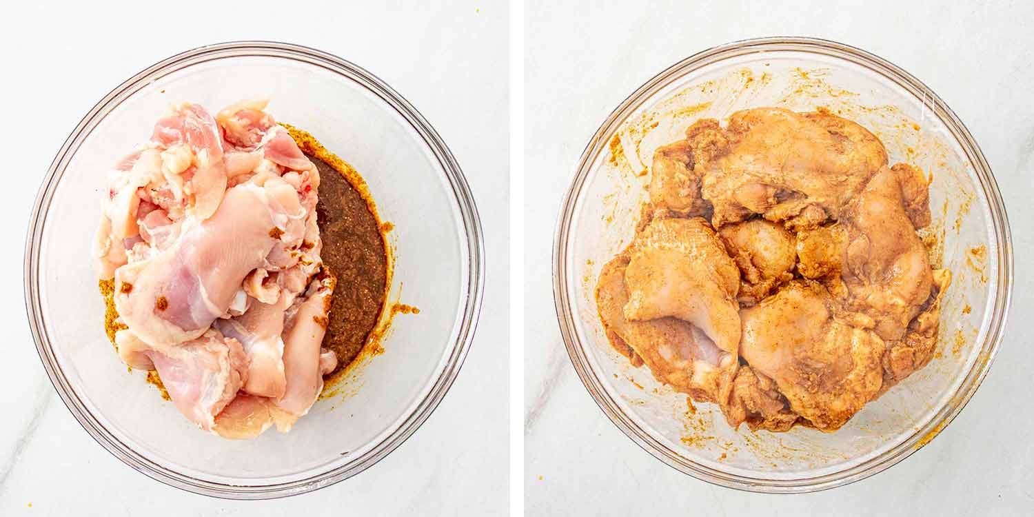 process shots showing how to make chicken shawarma.