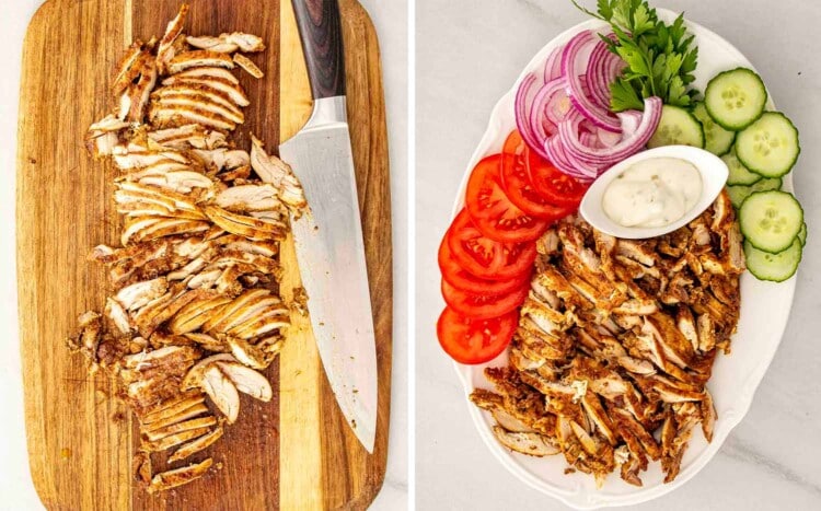process shots showing how to make chicken shawarma.