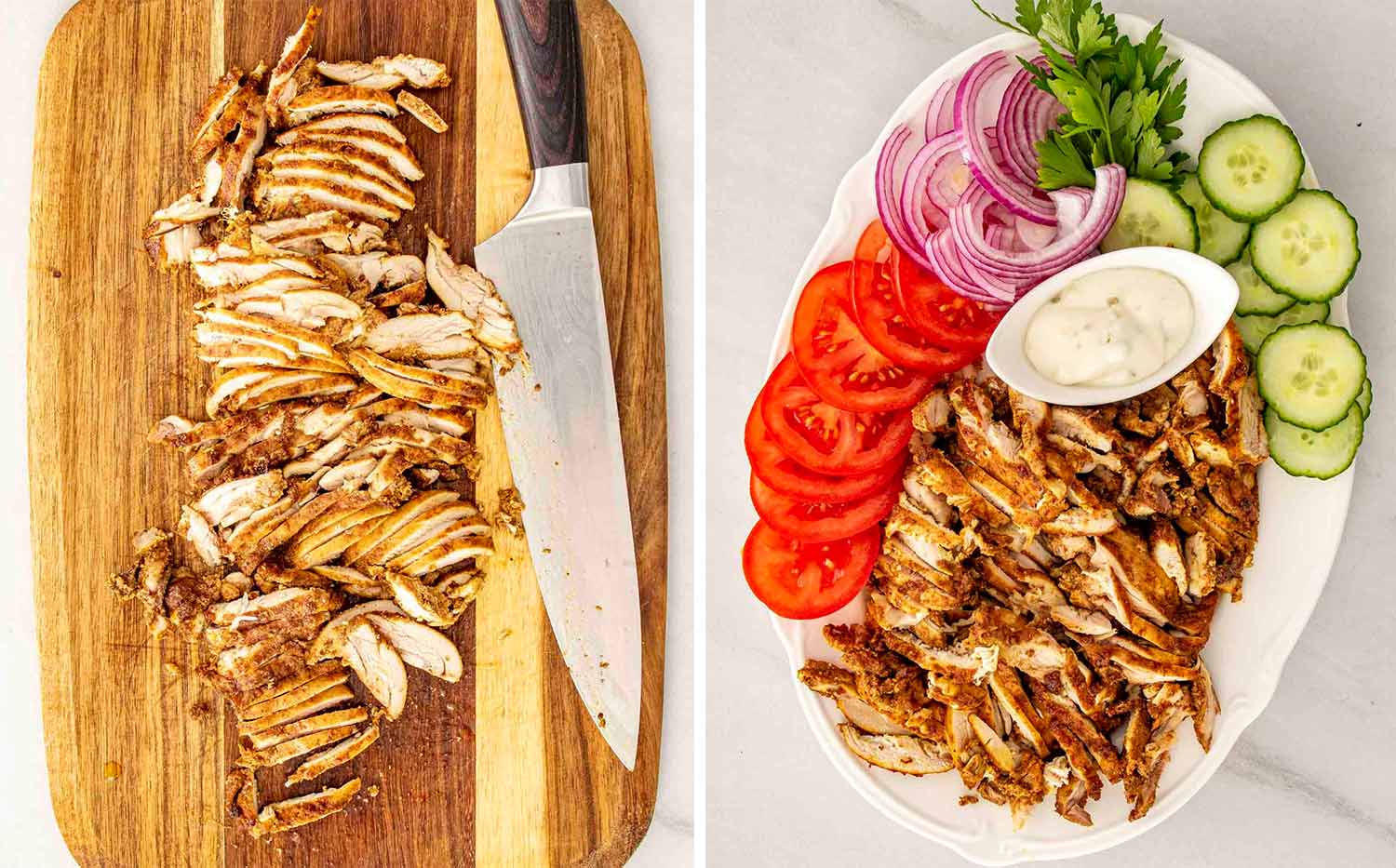process shots showing how to make chicken shawarma.