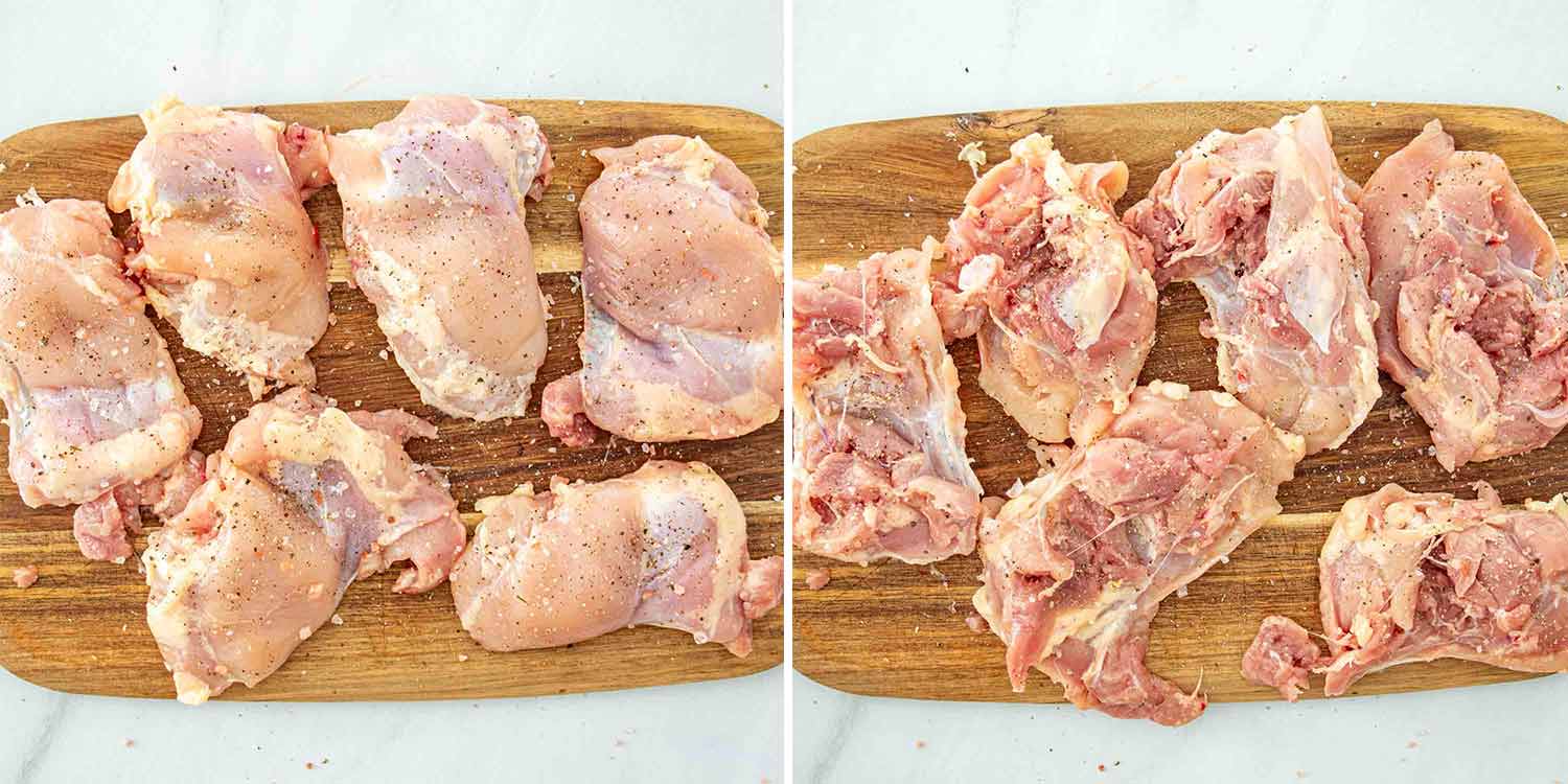 process shots showing how to make chicken thighs with creamy lemon dill sauce.