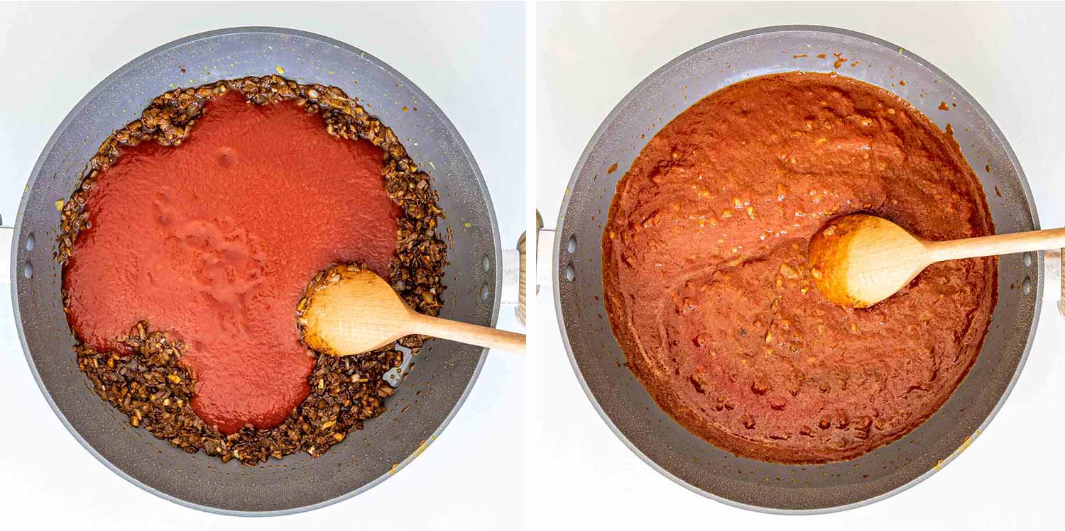 process shots showing how to make chicken tikka masala.