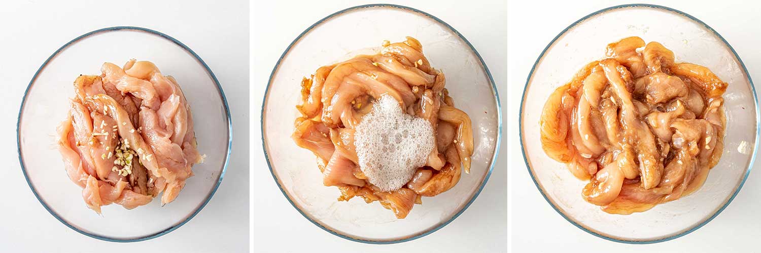 process shots showing how to make crispy honey chili chicken.