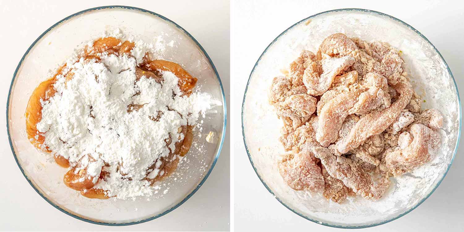 process shots showing how to make crispy honey chili chicken.