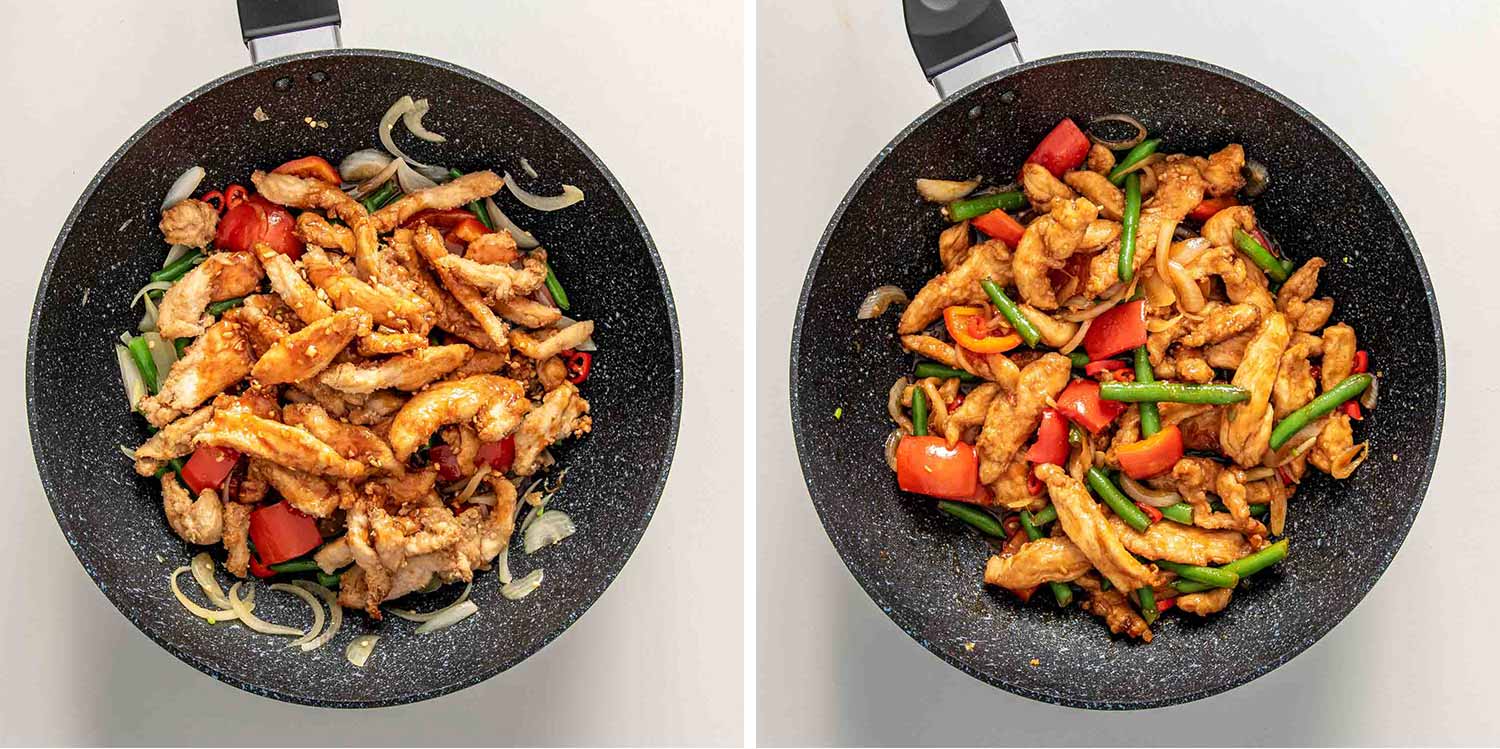 process shots showing how to make crispy honey chili chicken.