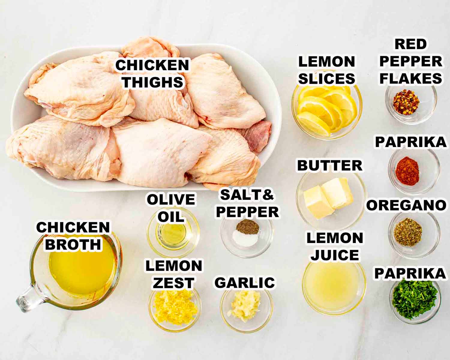 ingredients needed to make crispy lemon chicken thighs.