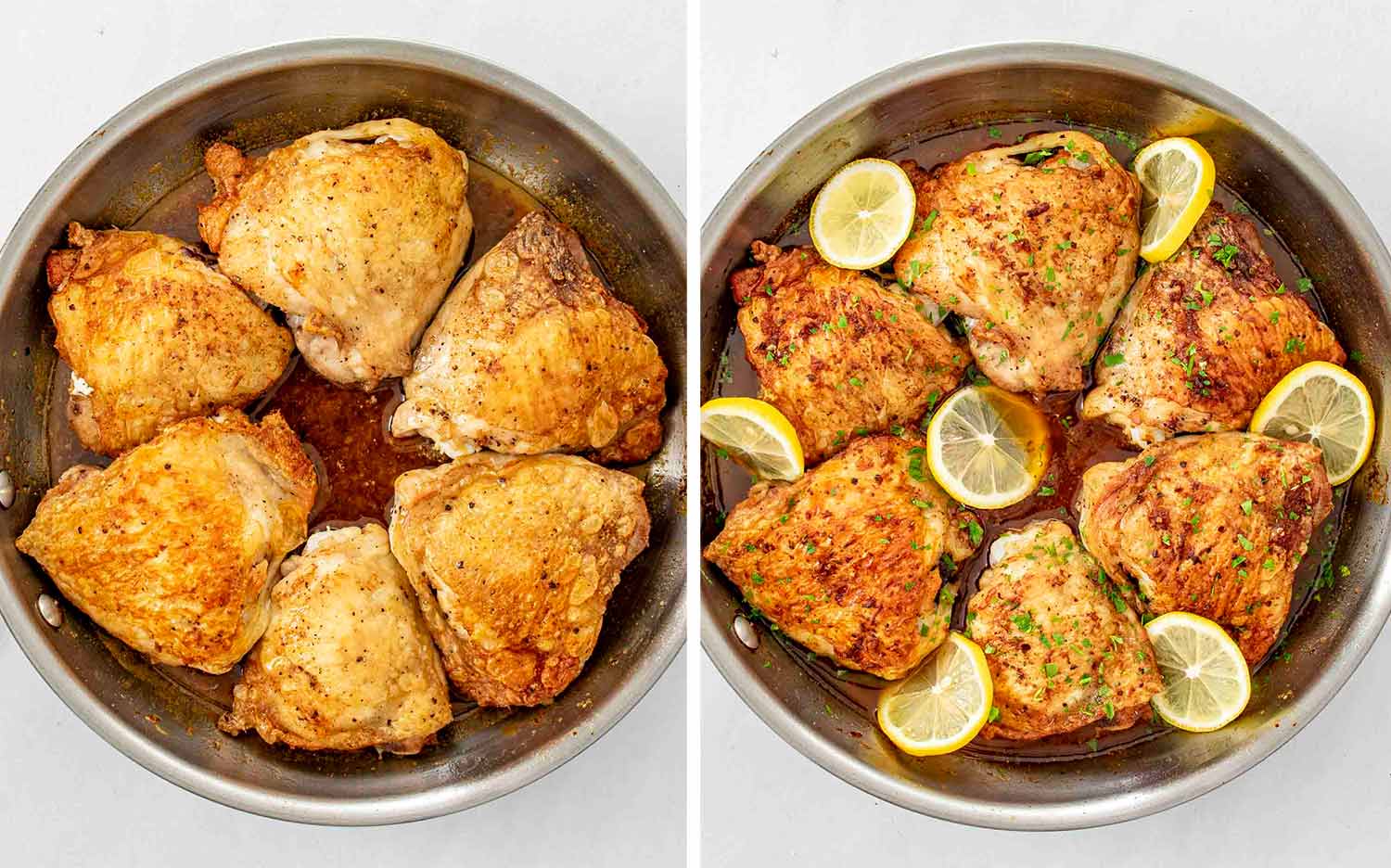 process shots showing how to make crispy lemon chicken thighs.