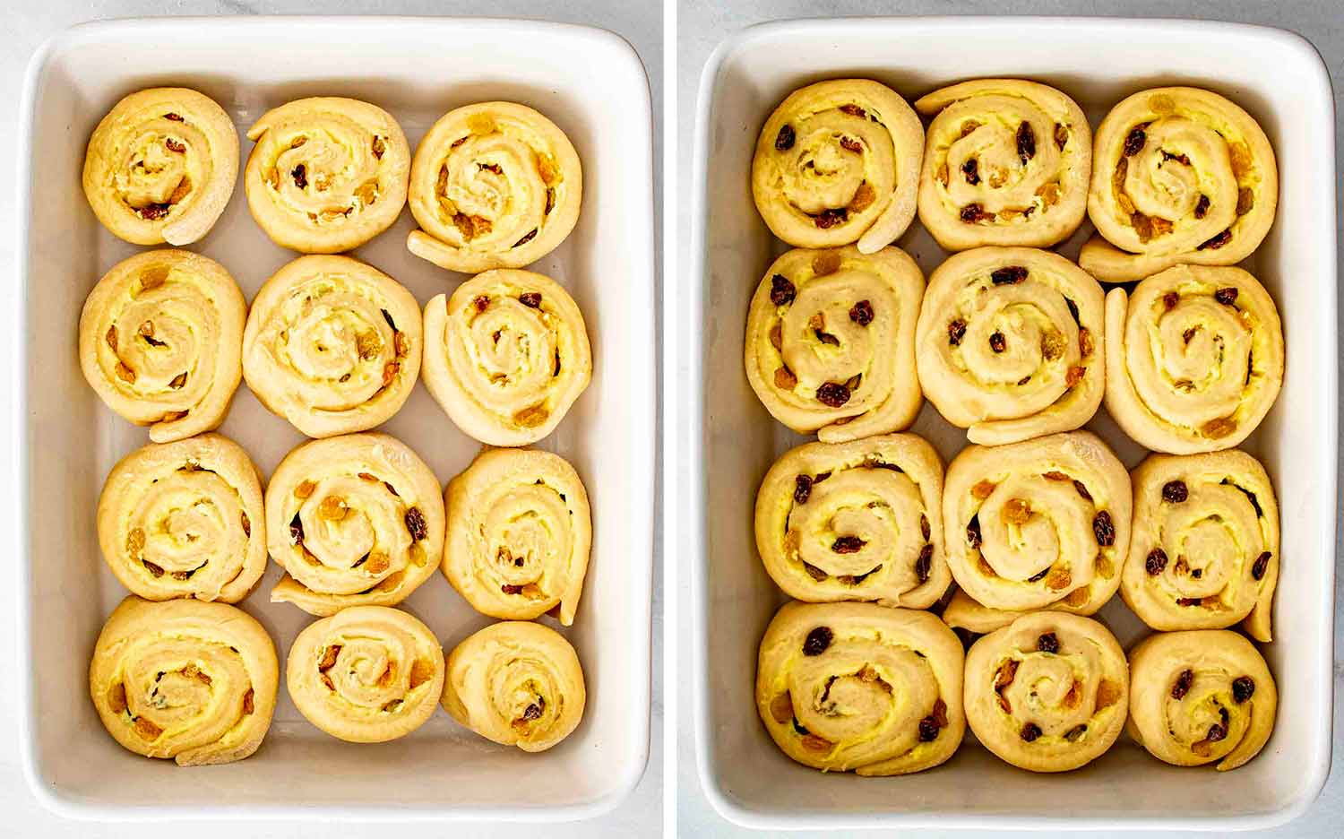 process shots showing how to make custard raisin rolls.