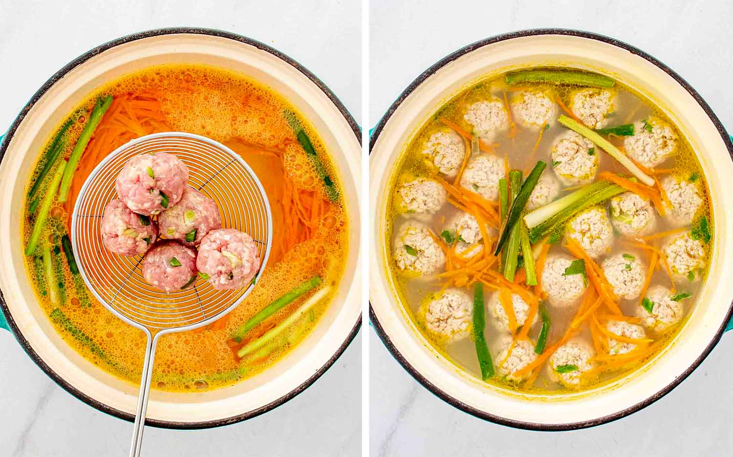 process shots showing how to make deconstructed wonton soup.