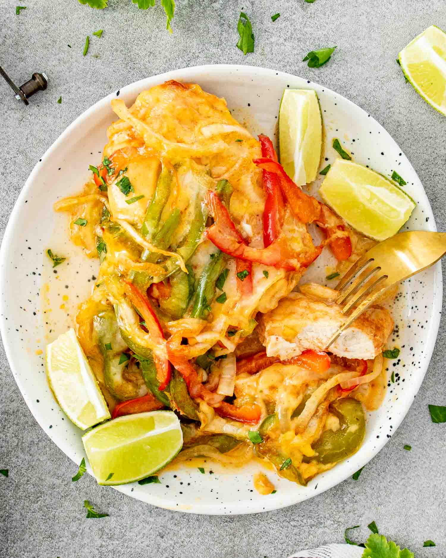 a serving of fajita chicken casserole on a plate.