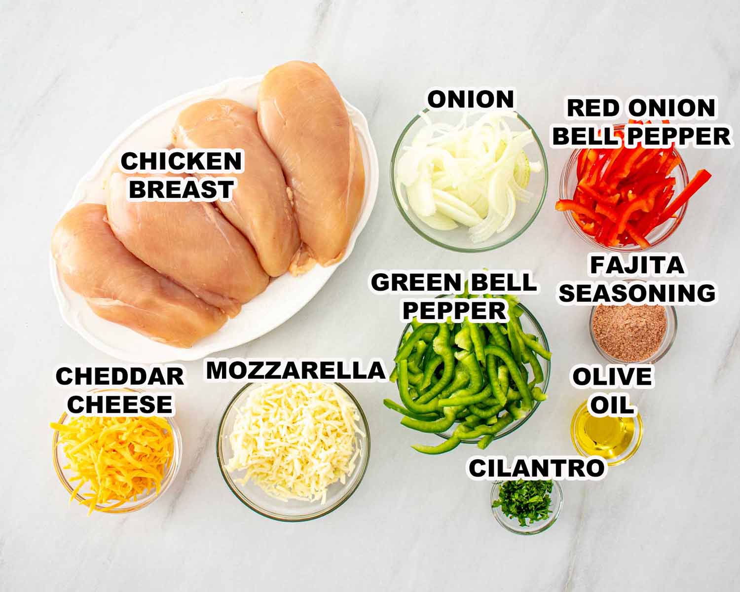 ingredients needed to make fajita chicken casserole.