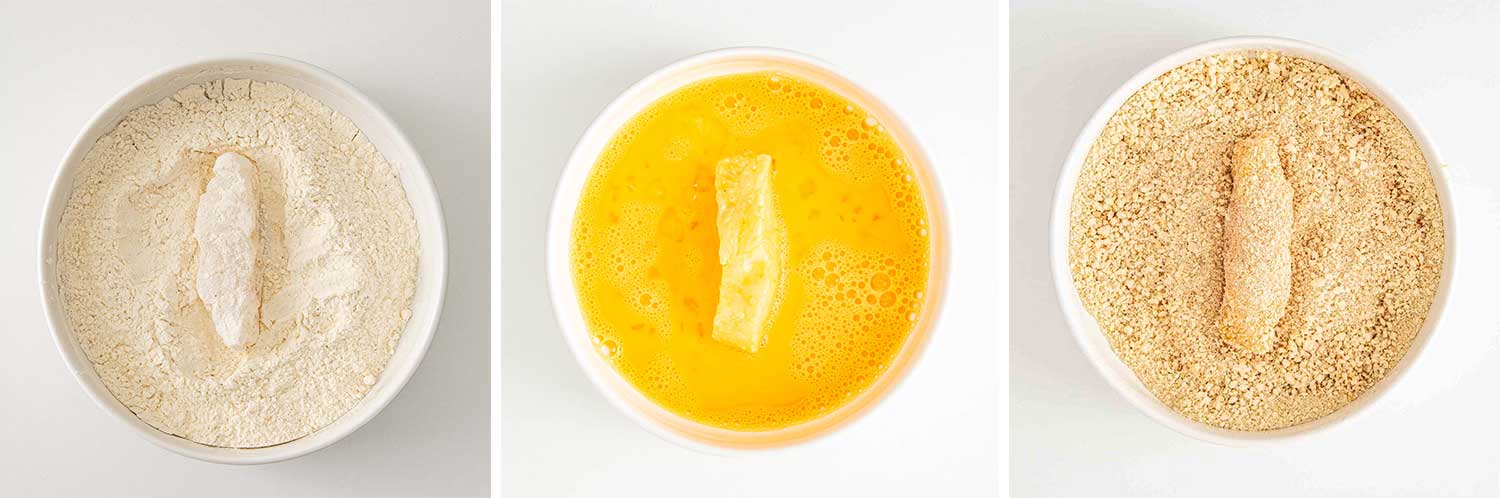 process shots showing how to make fish sticks in the air fryer.