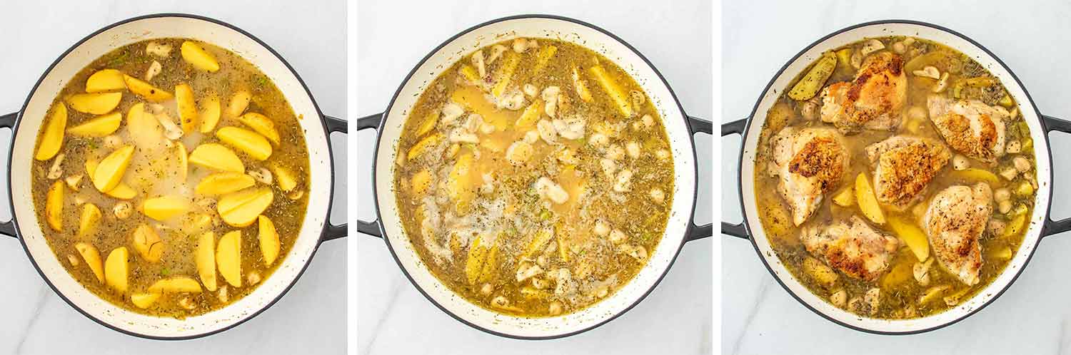 process shots showing how to make french chicken casserole.