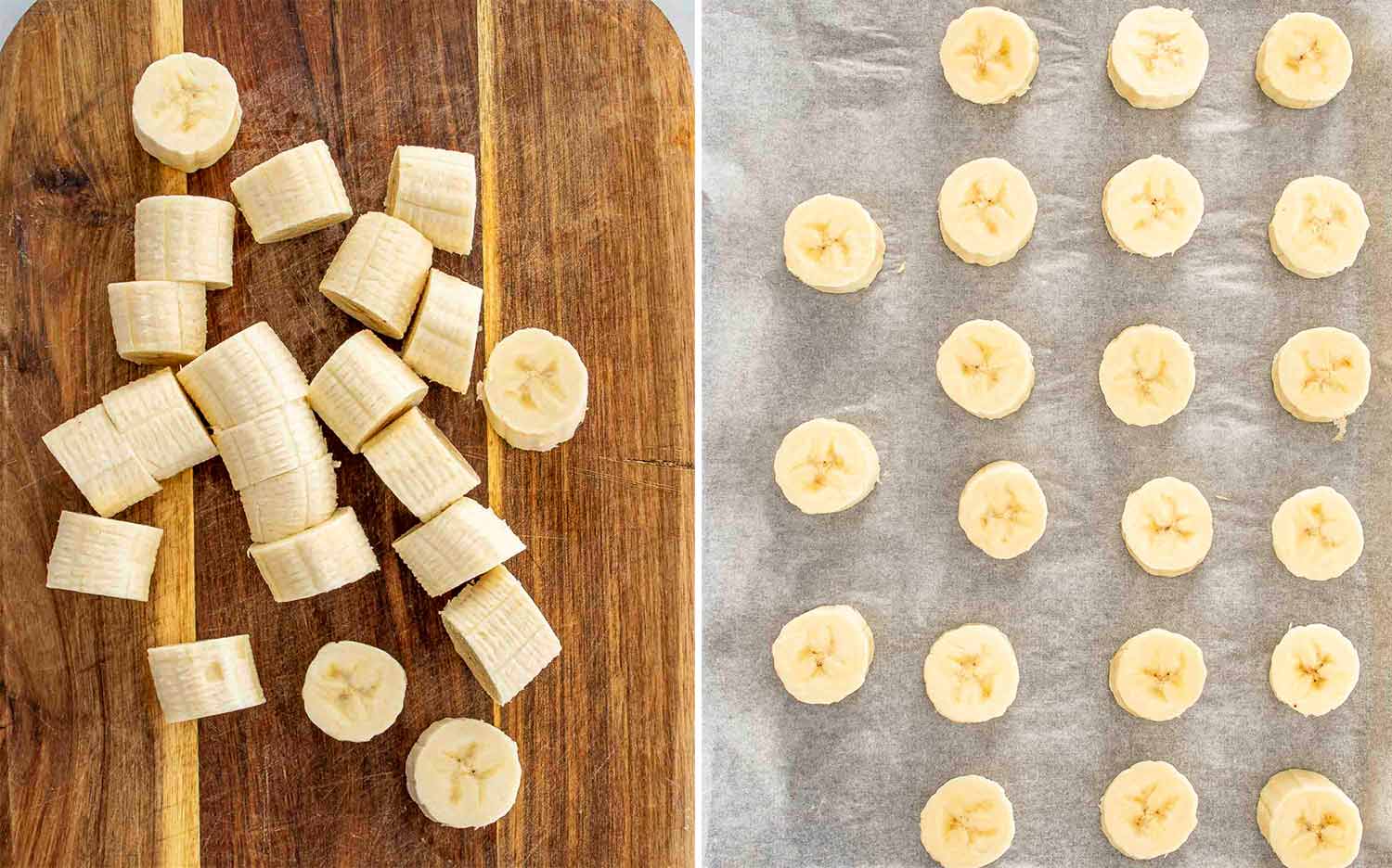 process shots showing how to make frozen chocolate banana bites.
