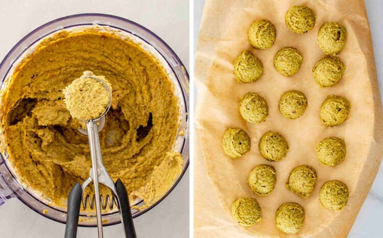 process shots showing how to make frozen pistachio and date chocolate bites.