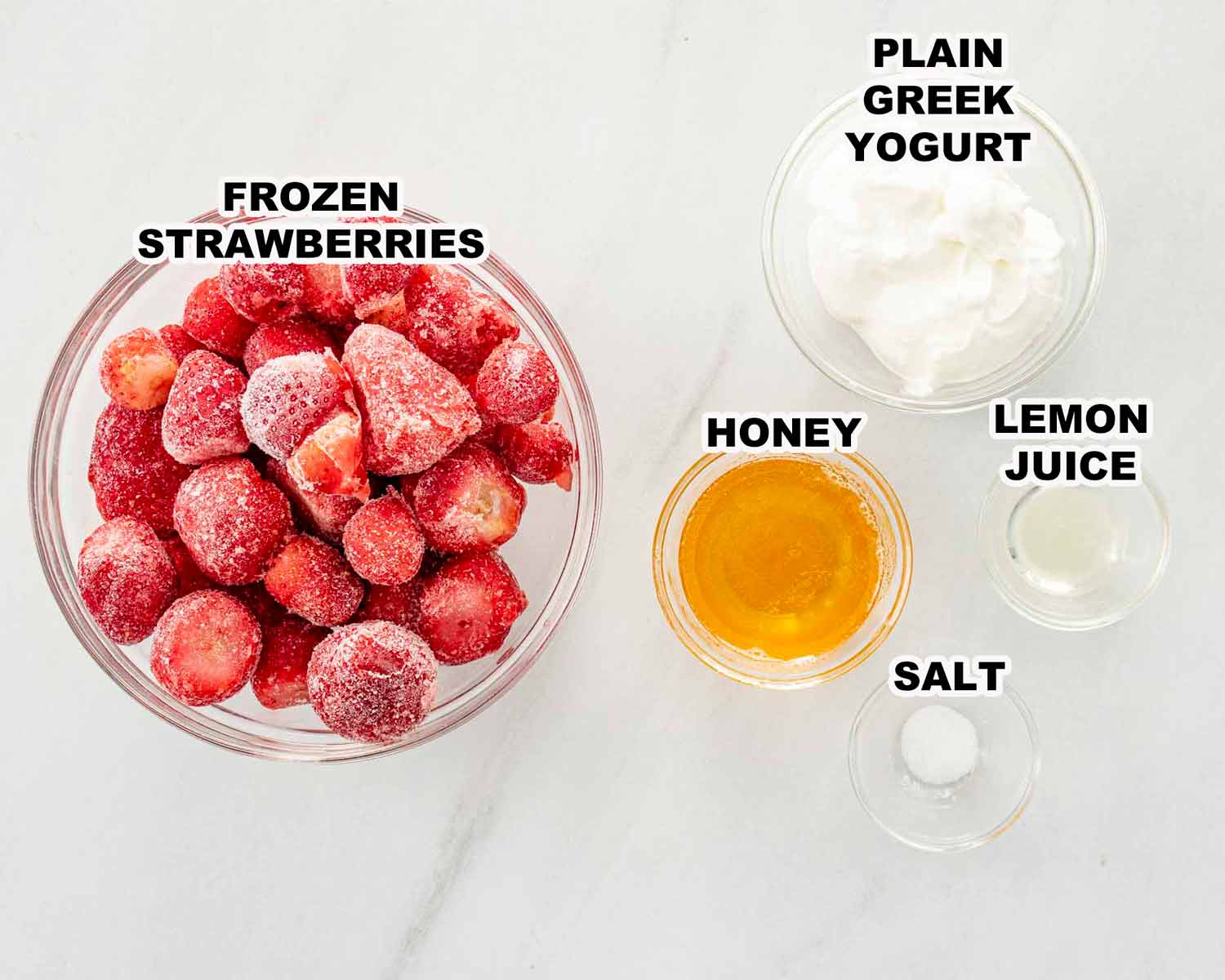 ingredients needed to make frozen strawberry yogurt.