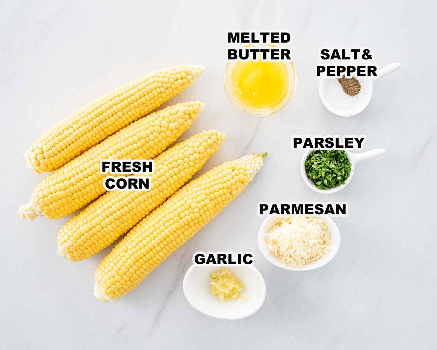 ingredients needed to make garlic parmesan corn on the cob.