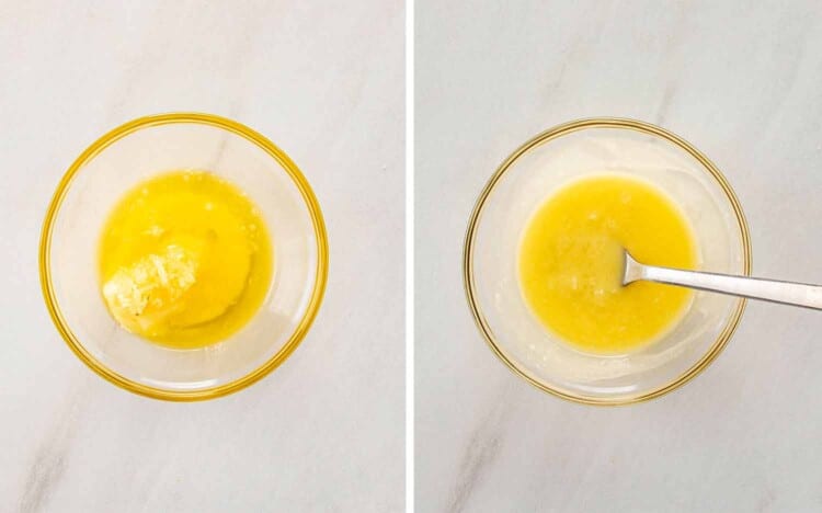 process shots showing how to make garlic parmesan corn on the cob.