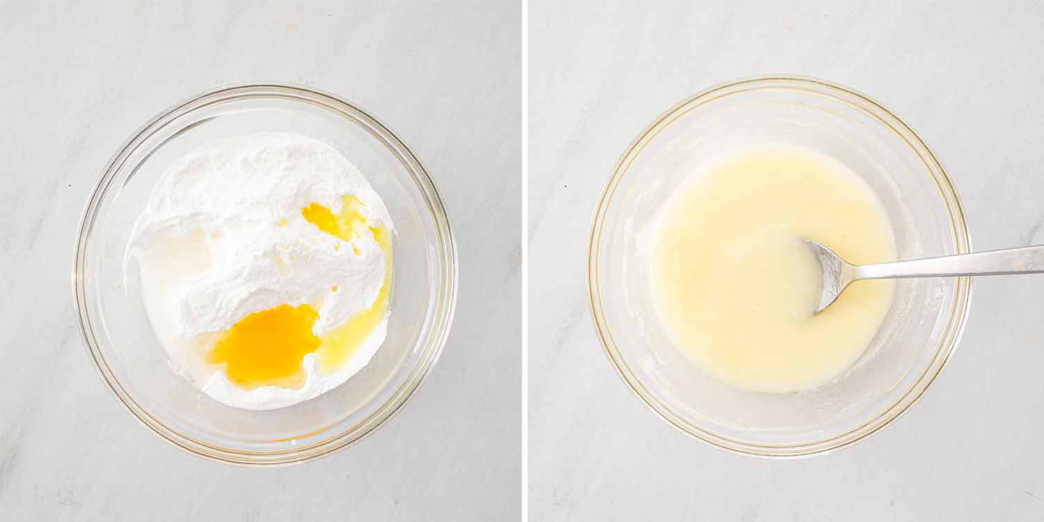 process shots showing how to make harvey wallbanger cake.