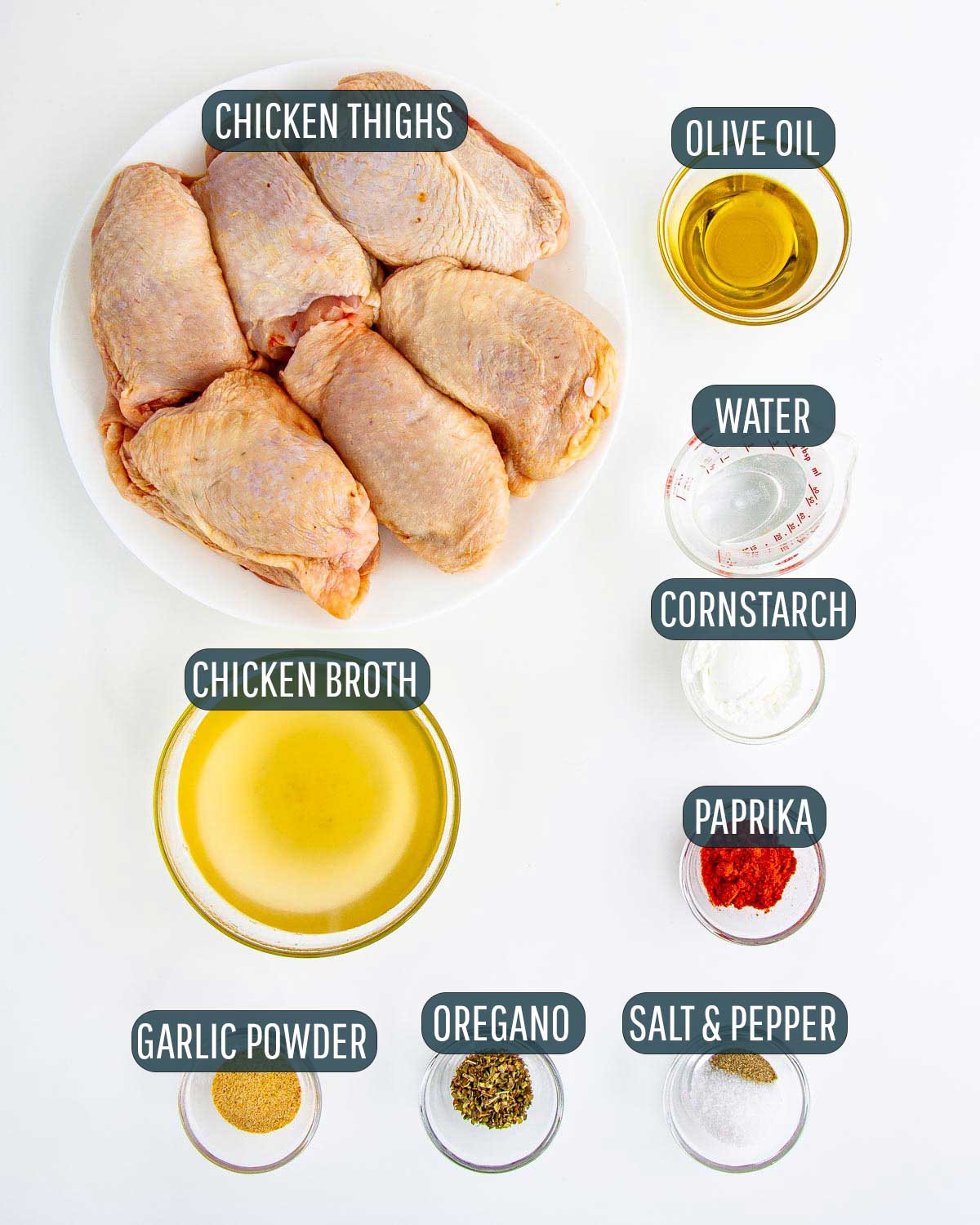 overhead shot of all the ingredients needed to make chicken thighs in the instant pot.