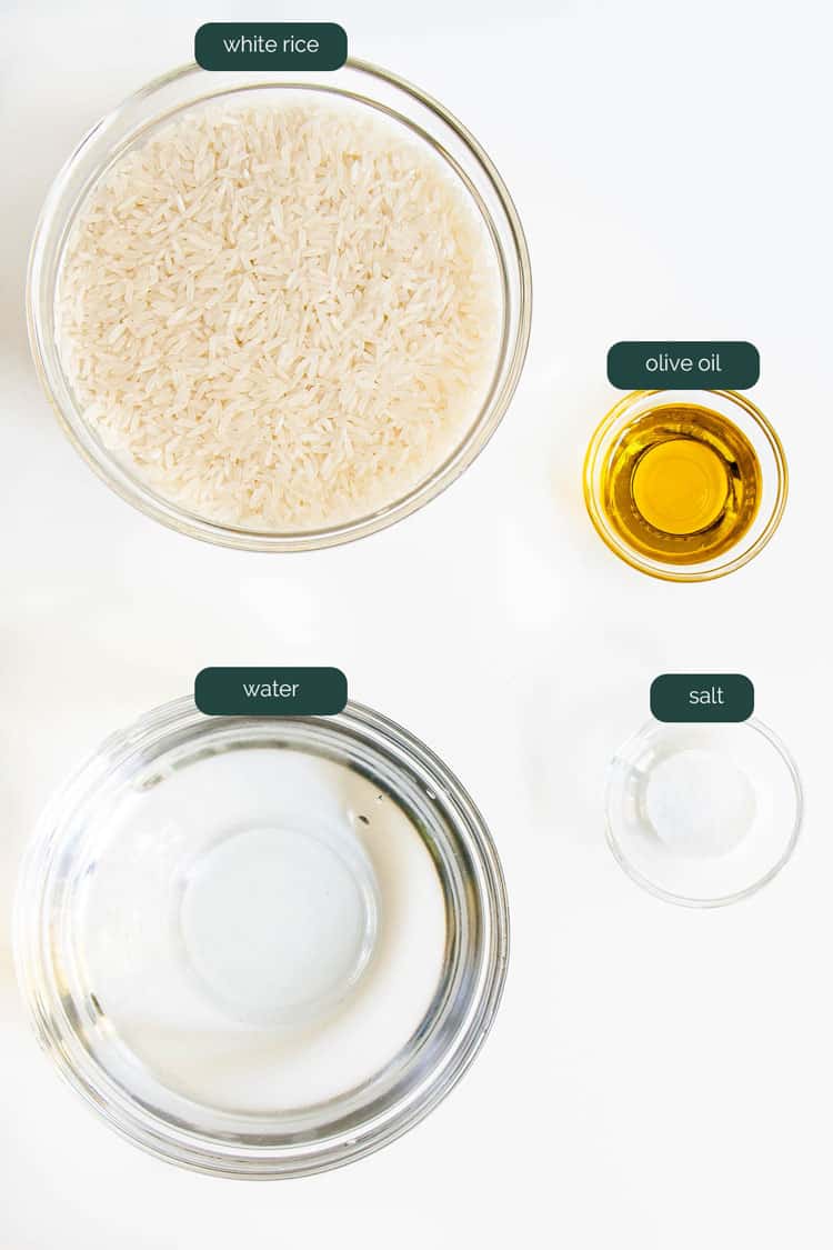 overhead shot of ingredients needed to cook rice