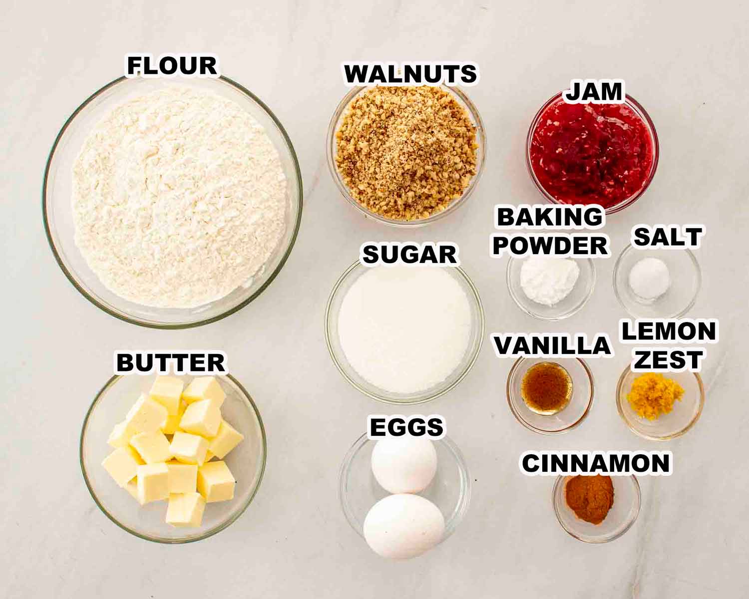 ingredients needed to make Italian nut roll cookies.