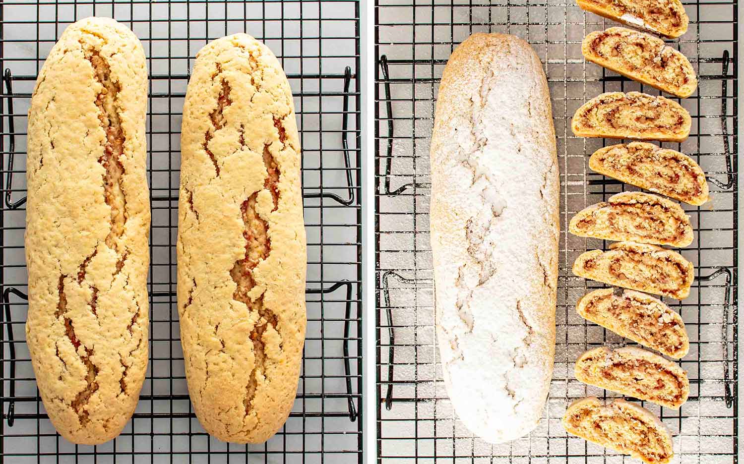 process shots showing how to make italian nut roll cookies.